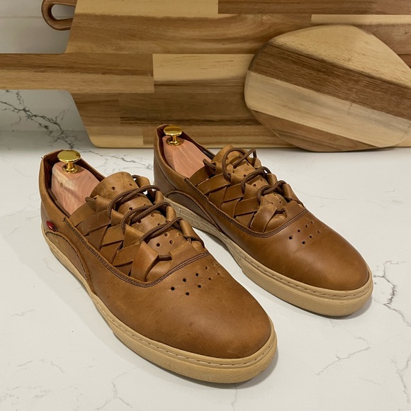Mens Brown Leather Sneakers Oliberte Dakugo Woven Shoe - Picture 4 of 11